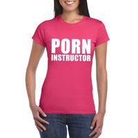 Porn instructor tekst t-shirt roze dames - thumbnail