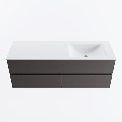 MONDIAZ VICA 140cm badmeubel onderkast Dark Grey 4 lades. Wastafel CLOUD rechts 1 kraangat, kleur Talc.