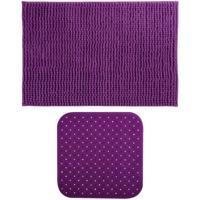 MSV Douche anti-slip mat en droogloop mat - Sevilla badkamer set - rubber/microvezel - paars