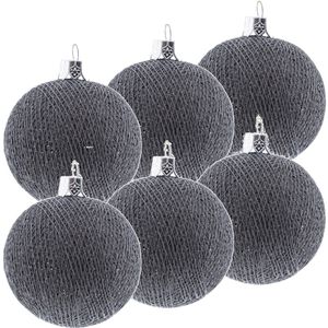 6x Grijze Cotton Balls kerstballen 6,5 cm kerstboomversiering