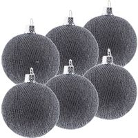 6x Grijze Cotton Balls kerstballen 6,5 cm kerstboomversiering - thumbnail