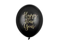 6x Happy New Year ballonnen zwart 30 cm - Ballonnen
