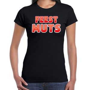 Verkleed t-shirt voor dames - Feest muts - zwart/rood - carnaval