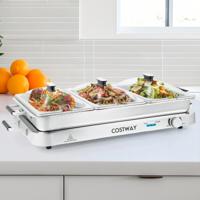 3-in-1 Elektrische Warmhoudplaat Voedselverwarmer Warmtecontainer met tot 150 °C 450 W 9 L Buffetwarmer Zilver