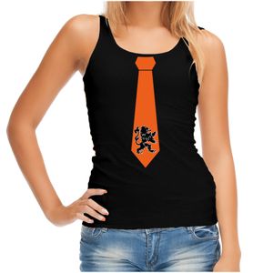 Zwarte tanktop oranje leeuw stropdas Holland / Nederland supporter EK/ WK voor dames