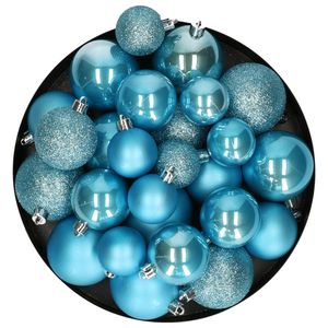 Decoris kerstballen - 30x - kunststof - ijs blauw - 4, 5 en 6 cm