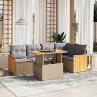 6-delige Loungeset met kussens poly rattan beige