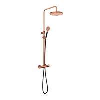 Hotbath Cobber Opbouw Regendoucheset Met Thermostaatkraan Met 30cm Ronde Hoofddouche en Ronde Handdouche Geborsteld Koper - thumbnail