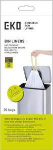 Eko vuilniszakken met trekbandsluiting, 7-9 liter, wit,  1 rol, 25 zakken