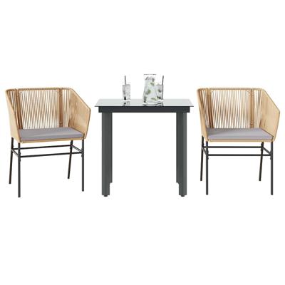 3-delige Tuinset met kussens poly rattan glas bruin