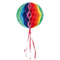 Folat Decoratie bol - regenboog kleuren - 30 cm - crepe papier - versiering - feestversiering