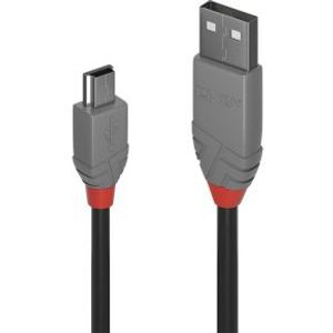 Lindy 36723 2m USB A Mini-USB B Mannelijk Mannelijk Zwart, Grijs USB-kabel