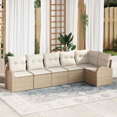 Tuinbankenset met kussen 6 pcs Beige en Wit poly rattan
