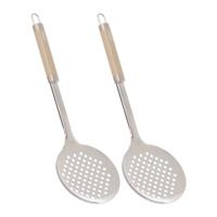 5Five schuimspaan Paris - 2x - 32 cm - RVS - aluminium - beige/zilver - keukengerei