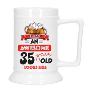 Cadeau Bierpul voor 35 jaar - rood - grappige leeftijd bierpul - keramiek - 530 ml