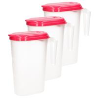 3x stuks waterkan/sapkan transparant/fuschia roze met deksel 1.6 liter kunststof - thumbnail