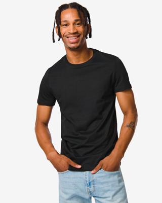 HEMA Heren t-shirt regular fit o-hals - 2 stuks zwart (zwart)