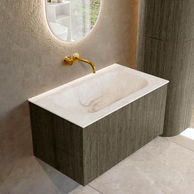 Badmeubel Mondiaz Kurve-Dlux | 80 cm cm | Meubelkleur Shadow | Wastafelkleur Frappe | Solid surface | Wasbak midden spoelbak | Zonder kraangat(en)