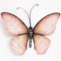 Wanddecoratie vlinder - roze - 30 x 21 cm - metaal - muurdecoratie