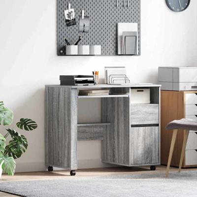 Bureau met Wielen met lade Grijs 91 x 50 x 77 cm Bewerkt hout
