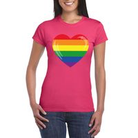 T-shirt met Regenboog vlag in hart roze dames - thumbnail