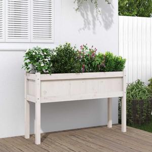 VidaXL Plantenbak met poten 110x31x70 cm massief grenenhout wit