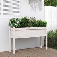 VidaXL Plantenbak met poten 110x31x70 cm massief grenenhout wit