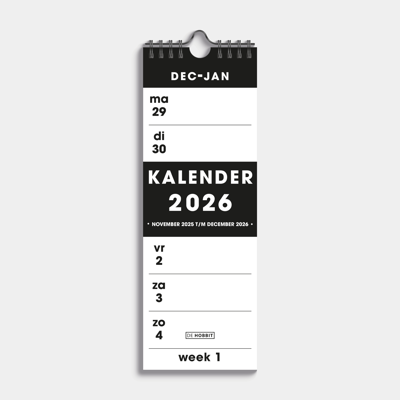 Weekkalender Smal 2026 Zwart