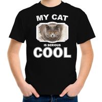 Katten liefhebber shirt Britse korthaar my cat is serious cool zwart voor kinderen - thumbnail