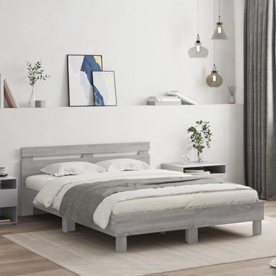 Bedframe met hoofdeinde en LED grijs sonoma eiken 150x200 cm