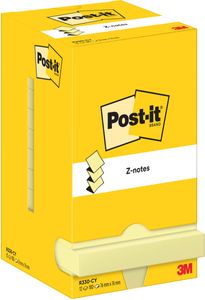 Post-It Z-Notes , 100 vel, ft 76 x 76 mm, geel, pak van 12 blokken