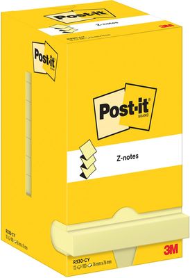 Post-It Z-Notes , 100 vel, ft 76 x 76 mm, geel, pak van 12 blokken