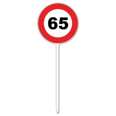 Verjaardagsfeest leeftijd cocktailprikkers - 65 jaar - 12x stuks - thema stopbord - hapjes prikker