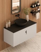 Muebles Costa badmeubel ribbelfront 100cm wit mat met zwart toppaneel en waskom