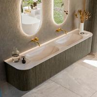 Badmeubel Mondiaz Kurve-Dlux | 200 cm | Meubelkleur Shadow | Wastafelkleur Meli | Solid surface | Wasbak beide zijden spoelbak | Zonder kraangat(en)