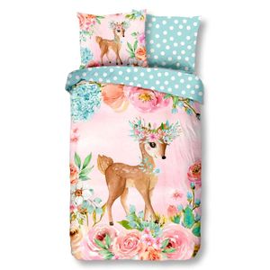 Kinderdekbedovertrek Katoen - 140x200 cm Roze - Dessin: Dieren - Good Morning - Dekbed-Discounter.nl