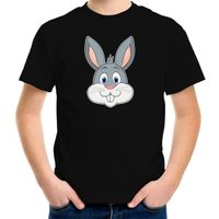 Cartoon konijn t-shirt zwart voor jongens en meisjes - Cartoon dieren t-shirts kinderen - thumbnail