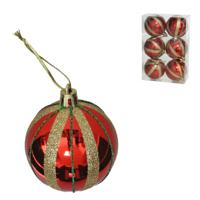 Gerimport Kerstballen - 6x - 6 cm - kunststof - rood/goud - thumbnail