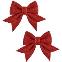 Krist+ Kersthangers - strikken - 2x ST - rode glitters - strikjes - 14 cm   - - thumbnail