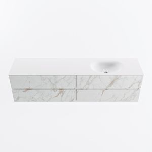 MONDIAZ VICA 190cm badmeubel onderkast Carrara 4 lades. Wastafel MOON rechts 1 kraangat, kleur Talc.