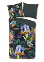 Descanso Dekbedovertrek "bloemen en vogels" - Antraciet - (135x200 cm) - Katoen Satijn