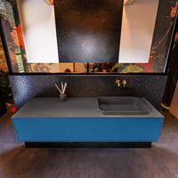 Badkamermeubelset Mondiaz Erin 150 cm met 1 Lade met RIDGE Wastafel Rechts Dark grey Zonder Kraangaten Greeploos Mat Jeans