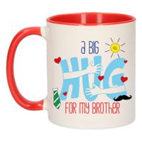 Cadeau koffie/thee mok voor broer - rood - big hug - 300 ml - verjaardag - thumbnail