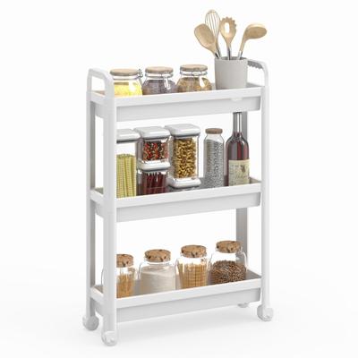 Smalle Rolwagen 3-/4-Traps Badkamerorganizer met Handgrepen en Wieltjes Multifunctionele Opbergwagen-Wit-3-laags