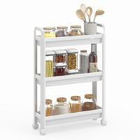 Smalle Rolwagen 3-/4-Traps Badkamerorganizer met Handgrepen en Wieltjes Multifunctionele Opbergwagen-Wit-3-laags