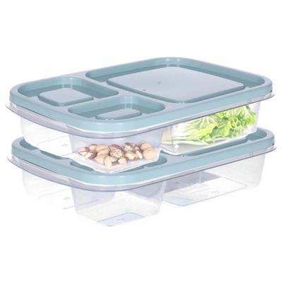 Vershoudbakje/lunchbox - 2x - luchtdicht - 3 vakjes - lichtgroen - kunststof - broodtrommel - 24 x 1