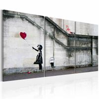 Schilderij - Banksy - Er is altijd hoop 120x60cm -  3luik , wanddecoratie , premium print op canvas