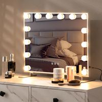 Make-Upspiegel met LED-Verlichting 2-In-1 Tafel en Wandspiegel met 14 Dimbare LED-Lampen 3 Lichtkleuren en Slimme Aanraakbediening Zilver