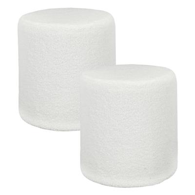 Poef boucl? - 2x - wit - rond - D35 cm - teddy stof - hocker - teddy poef