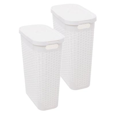 Smalle Wasmand met deksel Rotan - 2x - wit - gevlochten kunststof - 40 liter - 26 x 46 x 60 cm